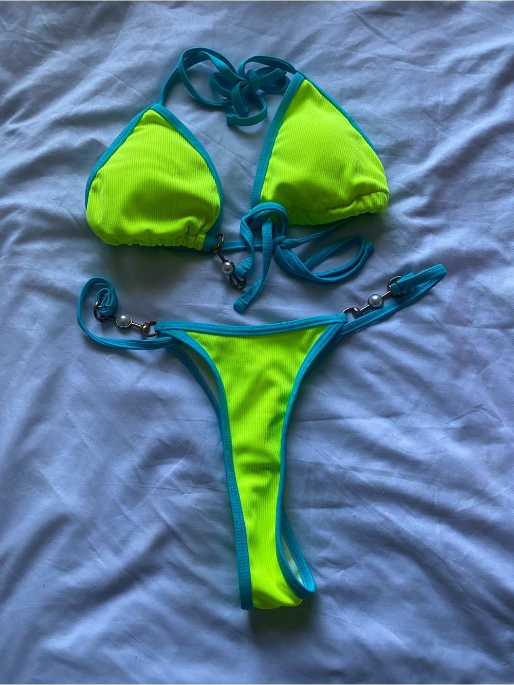 Neon Lime and Teal Two-Piece Bikini Set